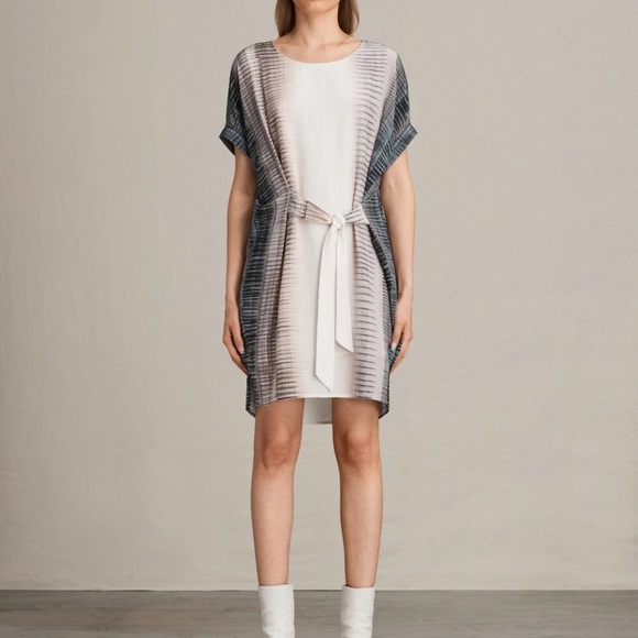 All Saints Dresses & Skirts - AllSaints Silk Pink and Gray Ombre Stripe Tunic Dress